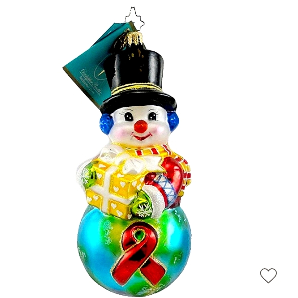 Christopher Radko Global Concern Blown Glass Ornament Snowman Aids Charity 2005